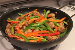 sausages with peppers in the pan